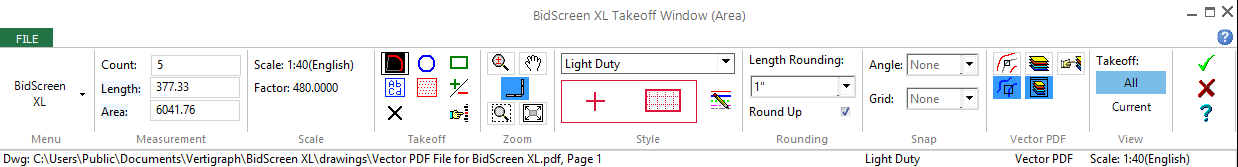 BidScreen-XL Takeoff toolbar