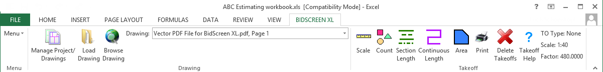 BidScreenXL Excel Ribbon